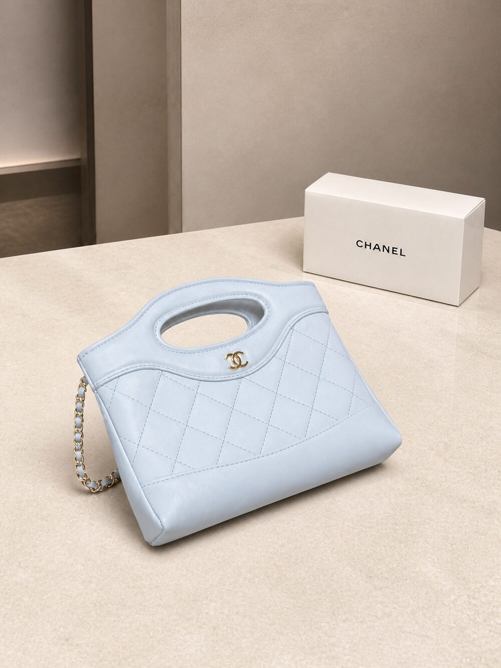 Chanel Nano Handbag in Light Blue Lambskin with Gold Tone Hardware - Picture 6 of 10